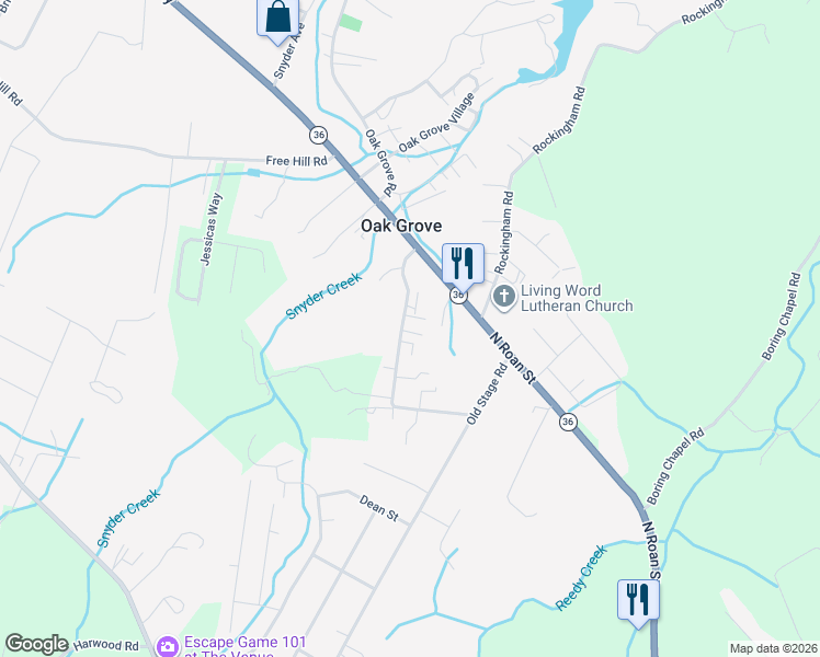 map of restaurants, bars, coffee shops, grocery stores, and more near 1258 Cora Lane in Johnson City