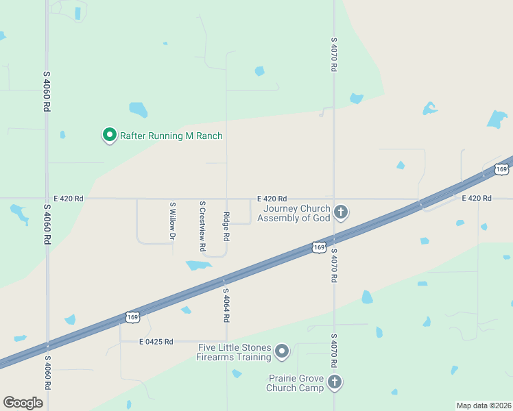 map of restaurants, bars, coffee shops, grocery stores, and more near 14029 South Meadow Lane in Oologah