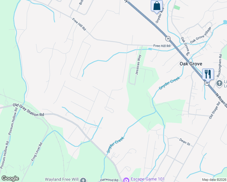 map of restaurants, bars, coffee shops, grocery stores, and more near 115 Shadyrest Drive in Gray
