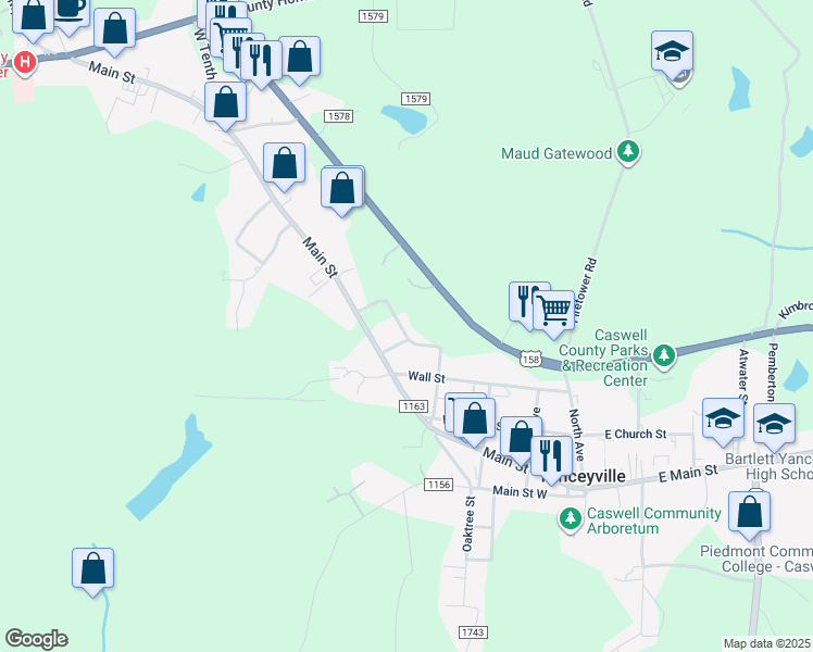 map of restaurants, bars, coffee shops, grocery stores, and more near 380 Parkway Drive in Yanceyville