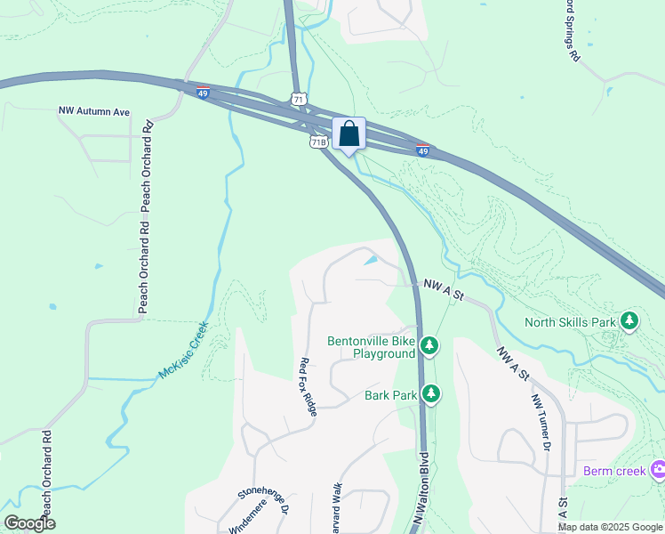 map of restaurants, bars, coffee shops, grocery stores, and more near 3204 Cardinal Creek Circle in Bentonville