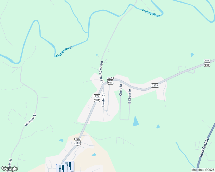 map of restaurants, bars, coffee shops, grocery stores, and more near 4048 U.S. 601 Business in Dobson