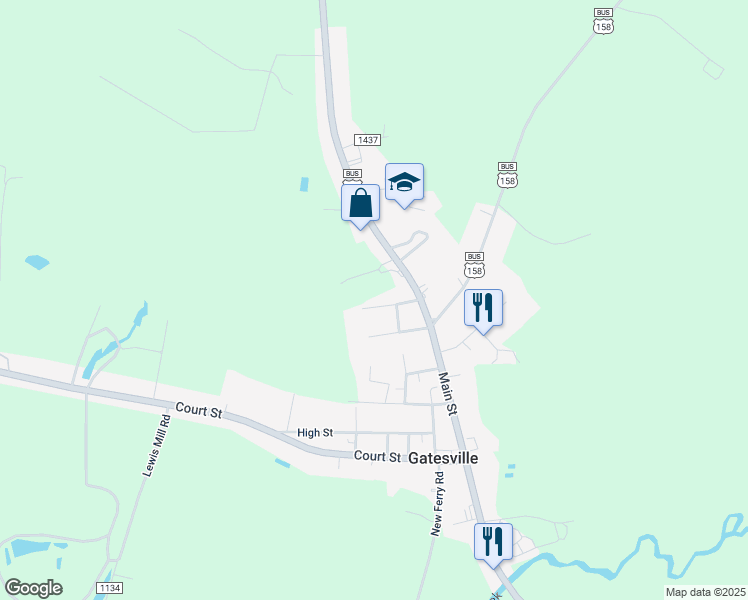 map of restaurants, bars, coffee shops, grocery stores, and more near North Carolina 37 in Gatesville