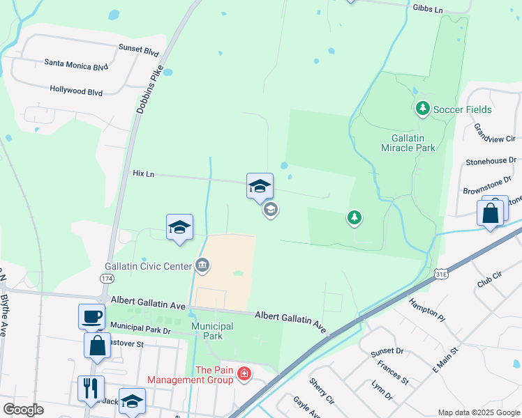 map of restaurants, bars, coffee shops, grocery stores, and more near 240 Albert Gallatin Avenue in Gallatin