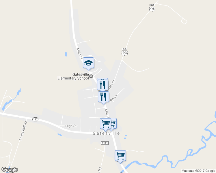 map of restaurants, bars, coffee shops, grocery stores, and more near 113 East Maple Street in Gatesville