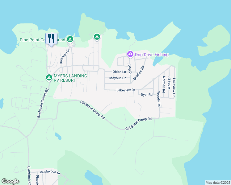 map of restaurants, bars, coffee shops, grocery stores, and more near 705 Lakeview Drive in Springville