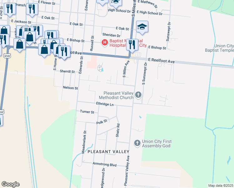 map of restaurants, bars, coffee shops, grocery stores, and more near 1411 Honeysuckle Drive in Union City