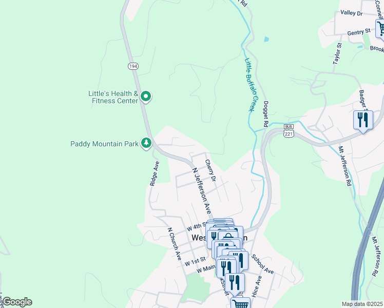 map of restaurants, bars, coffee shops, grocery stores, and more near 715 Pear Drive in West Jefferson