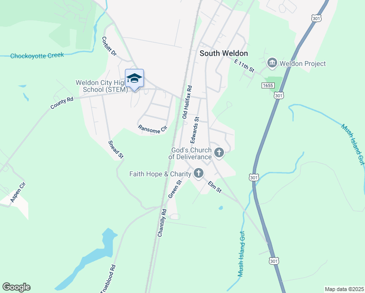 map of restaurants, bars, coffee shops, grocery stores, and more near 1330-1346 Old Halifax Road in Weldon