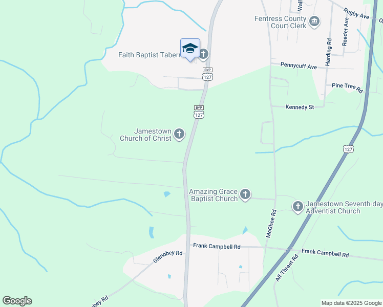 map of restaurants, bars, coffee shops, grocery stores, and more near 847 Old Highway 127 South in Jamestown