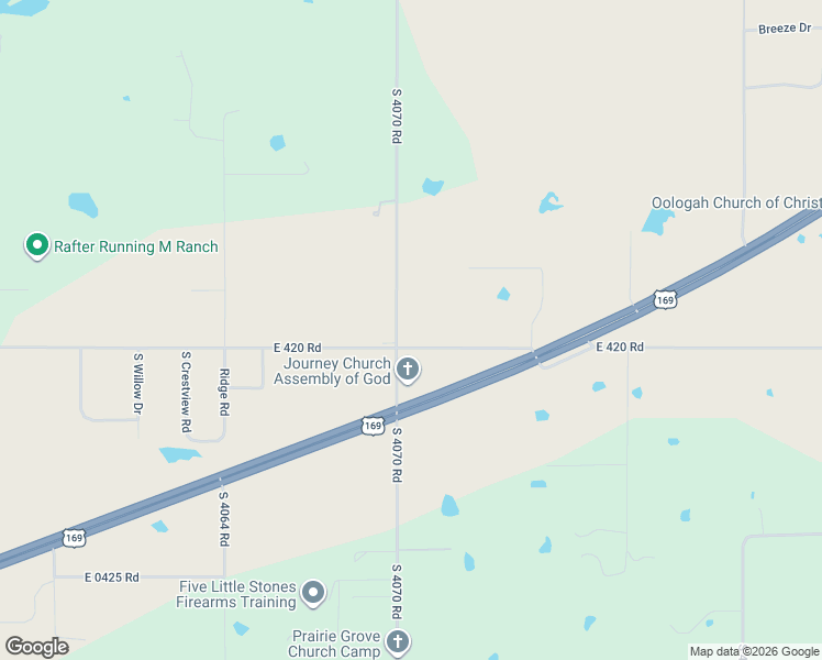 map of restaurants, bars, coffee shops, grocery stores, and more near 4011 East 420 Road in Oologah