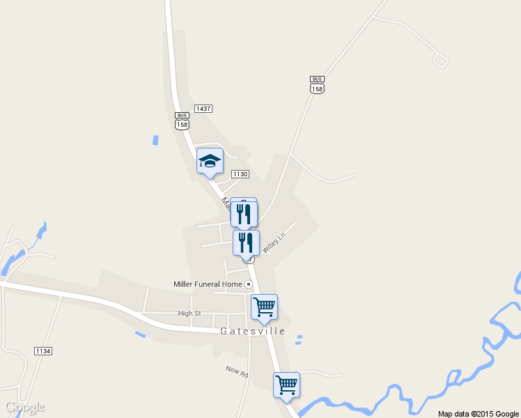 map of restaurants, bars, coffee shops, grocery stores, and more near 112 East Maple Street in Gatesville