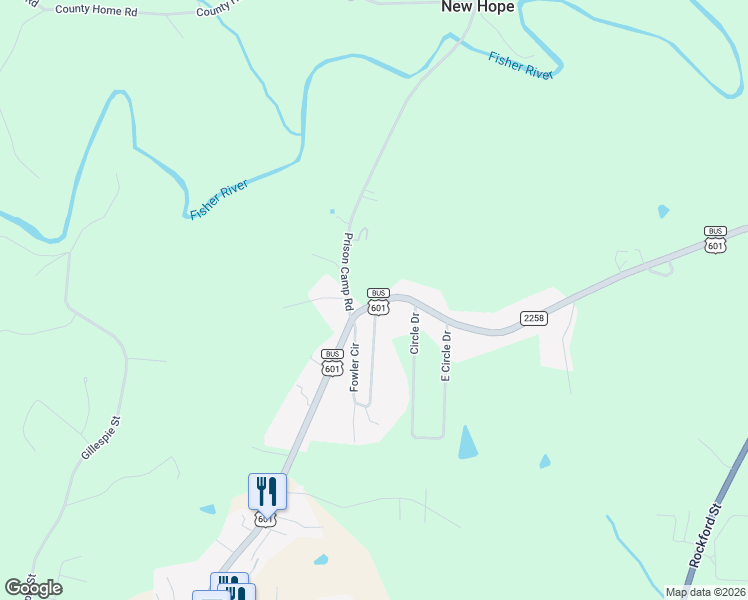 map of restaurants, bars, coffee shops, grocery stores, and more near 4048 U.S. 601 Business in Dobson