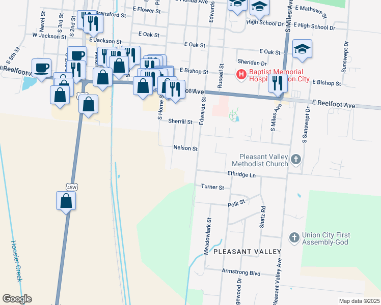 map of restaurants, bars, coffee shops, grocery stores, and more near 807 Nelson Street in Union City
