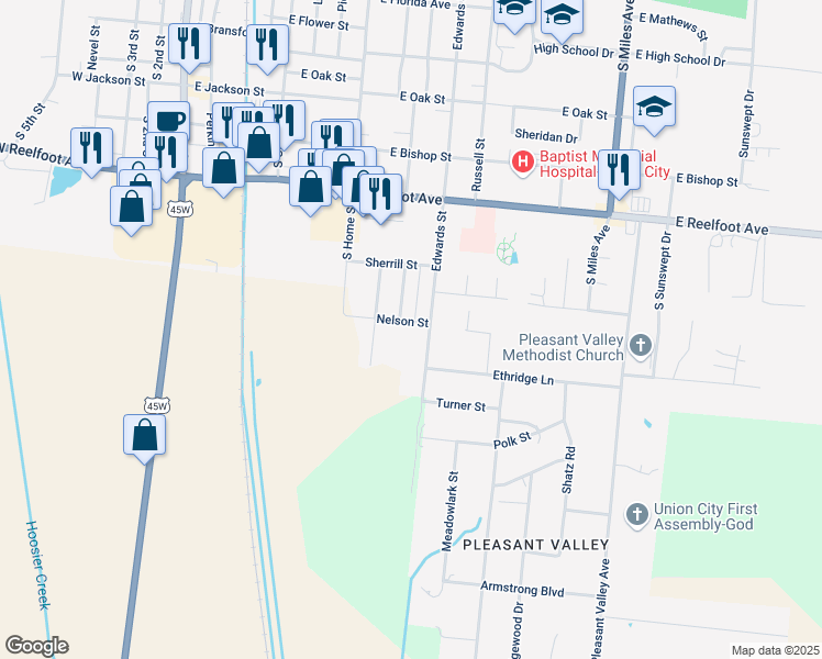 map of restaurants, bars, coffee shops, grocery stores, and more near 807 Nelson Street in Union City