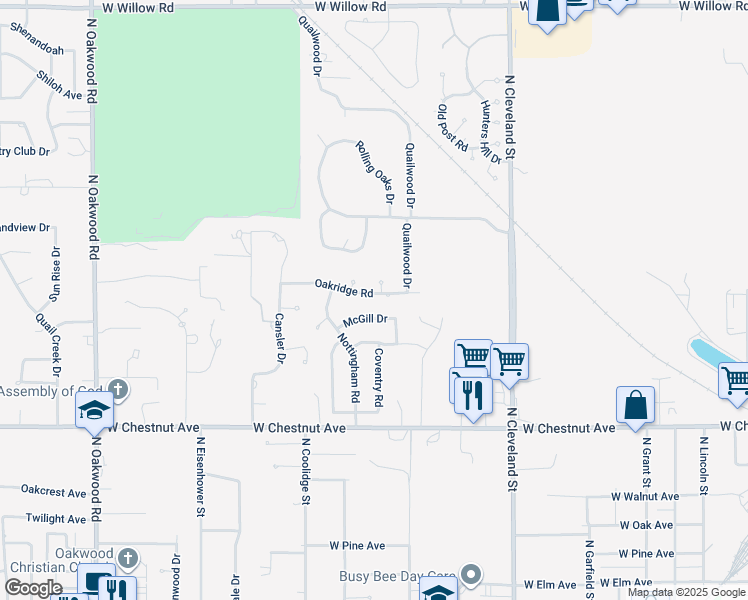 map of restaurants, bars, coffee shops, grocery stores, and more near 2801 Oakridge Road in Enid