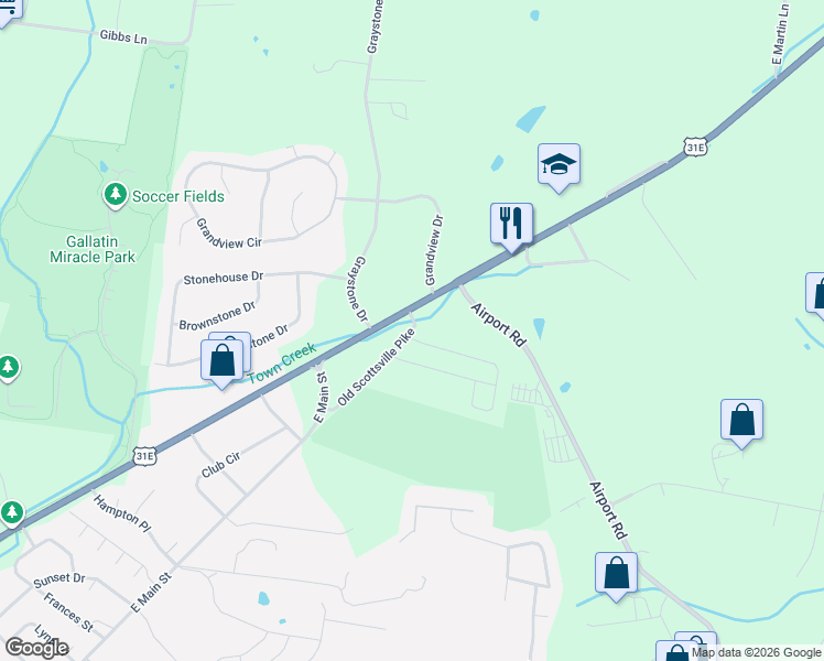 map of restaurants, bars, coffee shops, grocery stores, and more near 1561 Old Scottsville Pike in Gallatin