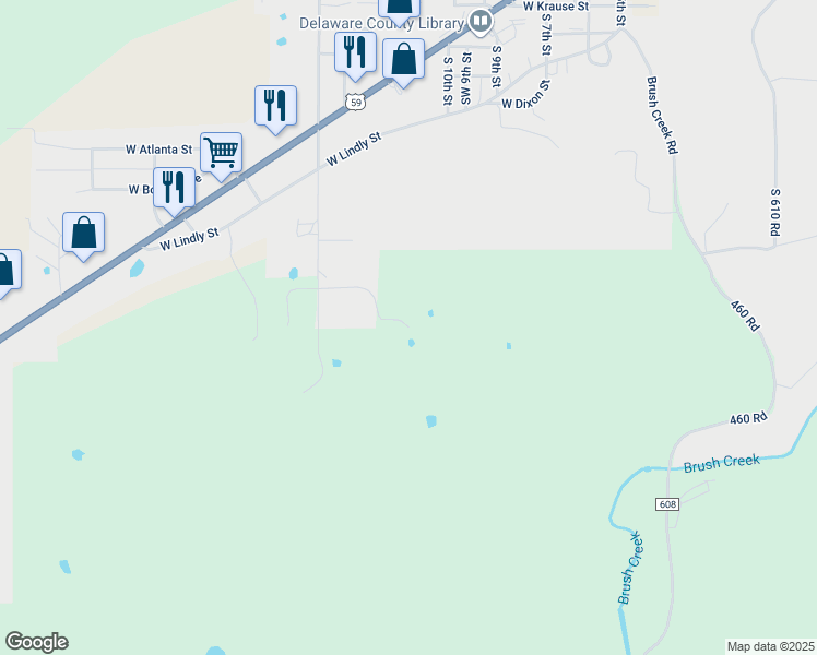 map of restaurants, bars, coffee shops, grocery stores, and more near 1301 West Oak Street in Jay