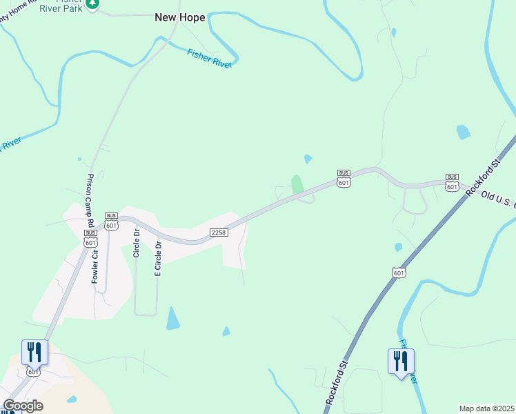 map of restaurants, bars, coffee shops, grocery stores, and more near 3762 U.S. 601 Business in Mount Airy