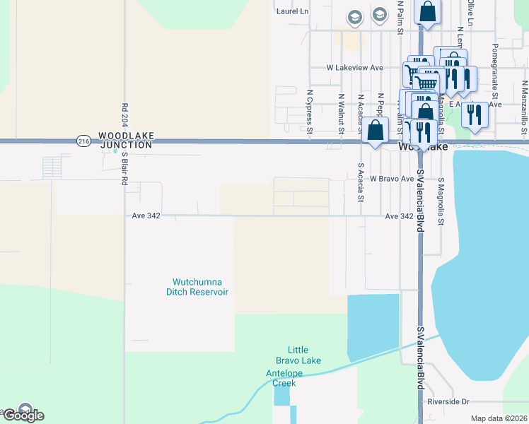 map of restaurants, bars, coffee shops, grocery stores, and more near 20700 West Ropes Avenue in Woodlake