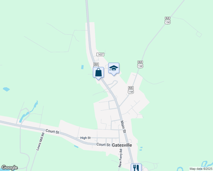 map of restaurants, bars, coffee shops, grocery stores, and more near Main Street in Gates County