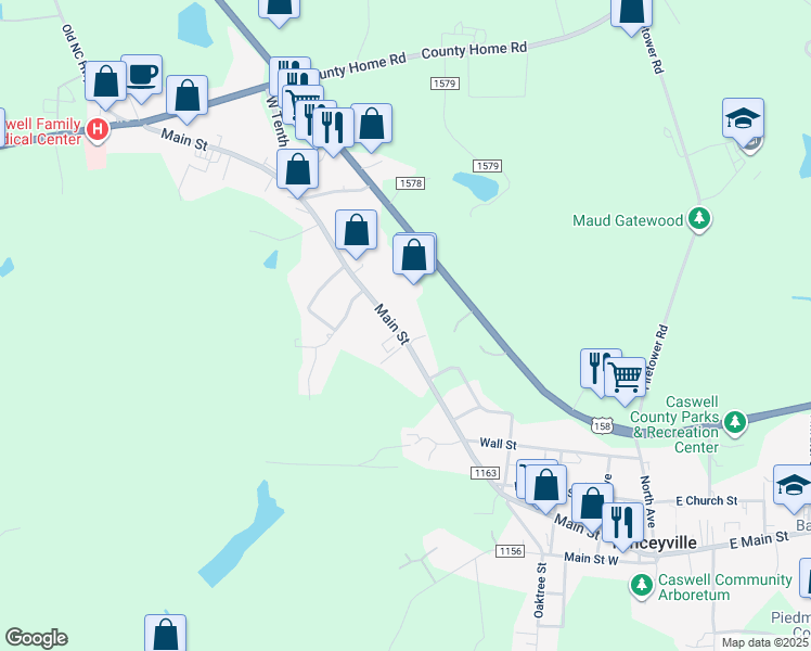 map of restaurants, bars, coffee shops, grocery stores, and more near 866 Main Street in Yanceyville