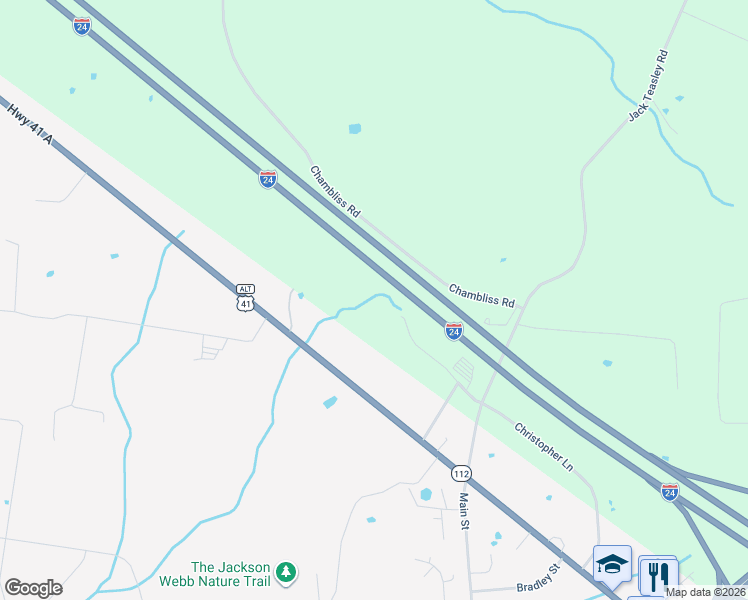 map of restaurants, bars, coffee shops, grocery stores, and more near 2233 Chambliss Road in Pleasant View