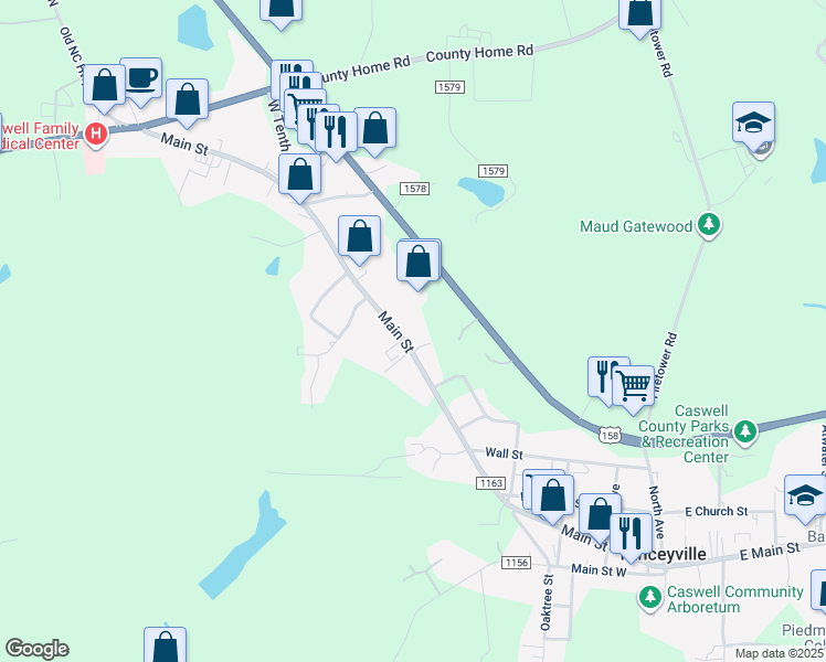 map of restaurants, bars, coffee shops, grocery stores, and more near 866 Main Street in Yanceyville