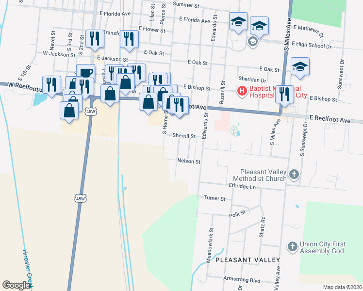 map of restaurants, bars, coffee shops, grocery stores, and more near 1367 Rutherford Street in Union City