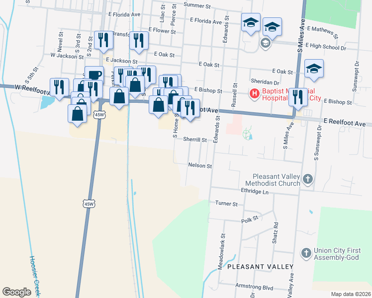 map of restaurants, bars, coffee shops, grocery stores, and more near 1367 Rutherford St in Union City
