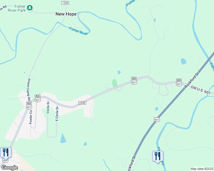 map of restaurants, bars, coffee shops, grocery stores, and more near 122 Badgett Cemetery Trail in Mount Airy