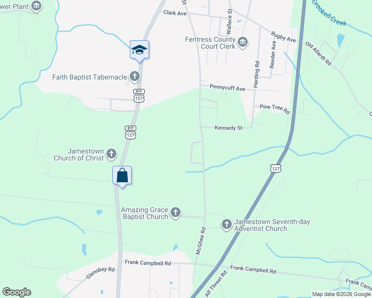 map of restaurants, bars, coffee shops, grocery stores, and more near 1014 Kennedy Road in Jamestown