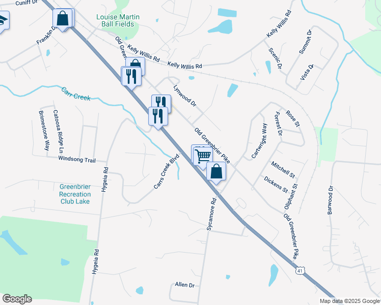 map of restaurants, bars, coffee shops, grocery stores, and more near 2149 U.S. 41 in Greenbrier