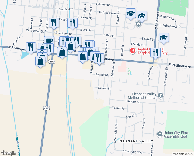 map of restaurants, bars, coffee shops, grocery stores, and more near 1367 Rutherford Street in Union City
