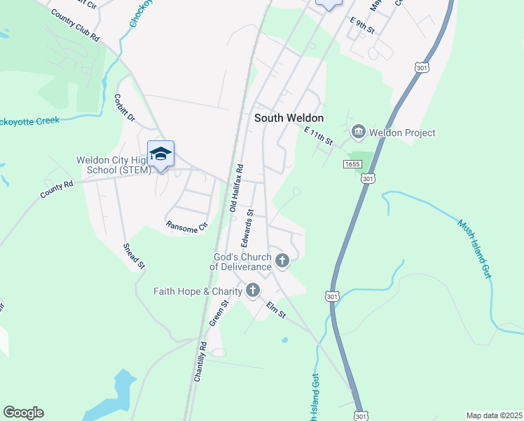 map of restaurants, bars, coffee shops, grocery stores, and more near 1254 Washington Avenue in Weldon