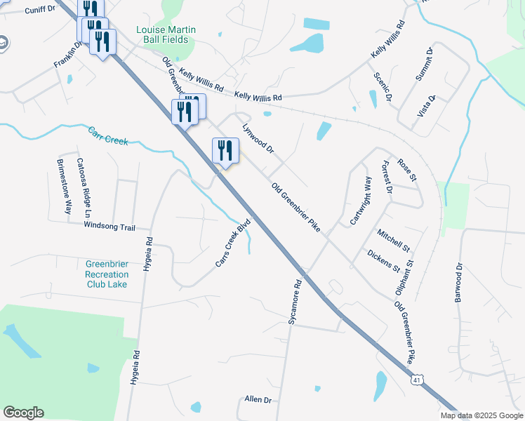 map of restaurants, bars, coffee shops, grocery stores, and more near 2149 U.S. 41 in Greenbrier