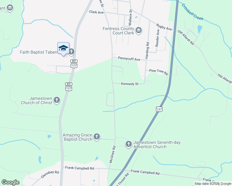 map of restaurants, bars, coffee shops, grocery stores, and more near 925 McGhee Road in Jamestown