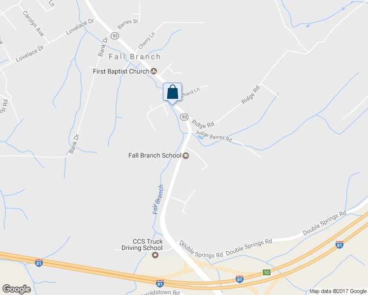 map of restaurants, bars, coffee shops, grocery stores, and more near 1061 Highway 93 in Fall Branch