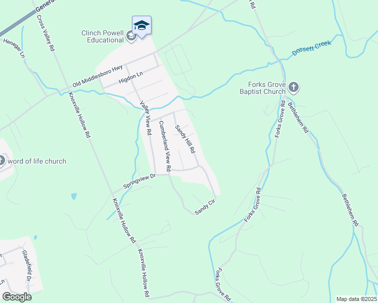 map of restaurants, bars, coffee shops, grocery stores, and more near 189 Sandy Hill Road in LaFollette