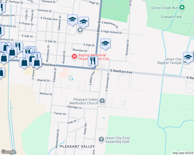 map of restaurants, bars, coffee shops, grocery stores, and more near 1310 South Miles Avenue in Union City