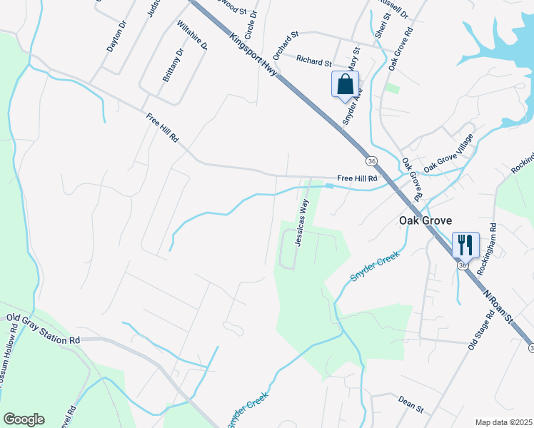 map of restaurants, bars, coffee shops, grocery stores, and more near 124 Hideaway Hills Road in Gray