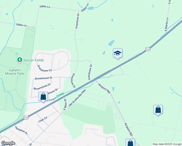map of restaurants, bars, coffee shops, grocery stores, and more near 119 Grandview Drive in Gallatin