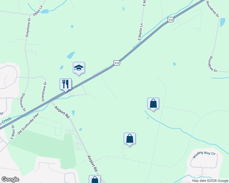 map of restaurants, bars, coffee shops, grocery stores, and more near 1655C East Broadway in Gallatin