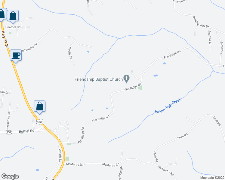 map of restaurants, bars, coffee shops, grocery stores, and more near 231 Flat Ridge Road in Goodlettsville