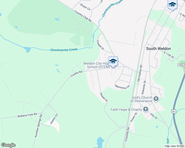 map of restaurants, bars, coffee shops, grocery stores, and more near 1203 Daniel Street in Weldon