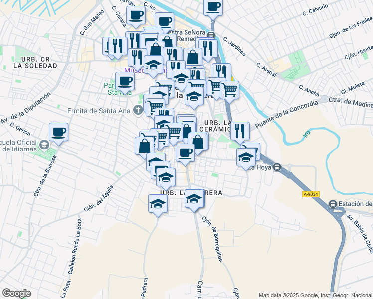 map of restaurants, bars, coffee shops, grocery stores, and more near 49 Carretera de Fuente Amarga in Chiclana de la Frontera