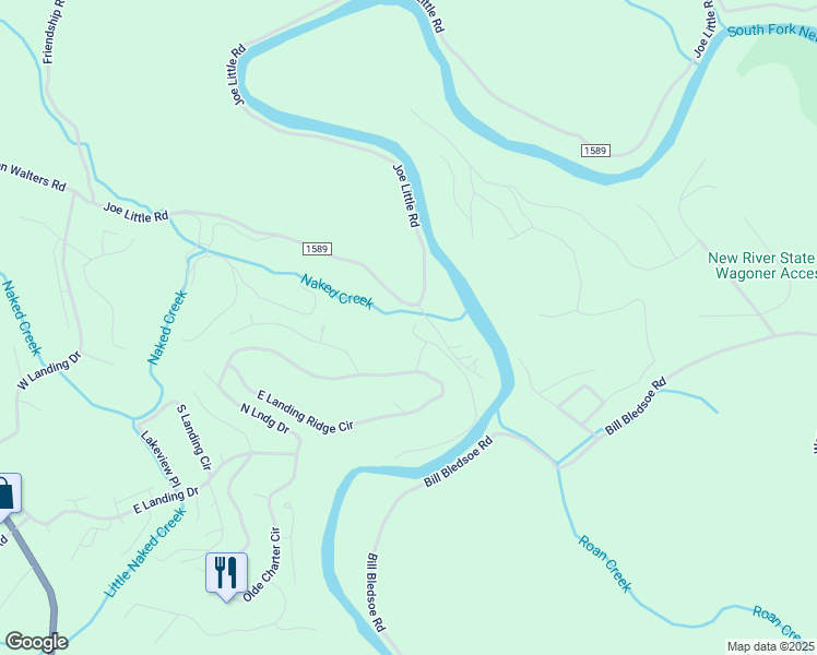 map of restaurants, bars, coffee shops, grocery stores, and more near 147 Riverside Park Court in Jefferson
