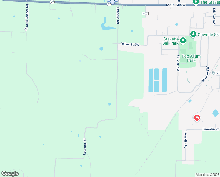 map of restaurants, bars, coffee shops, grocery stores, and more near 12435 Leonard Road in Gravette