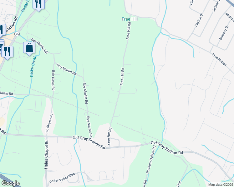 map of restaurants, bars, coffee shops, grocery stores, and more near 193 Free Hill Road in Gray