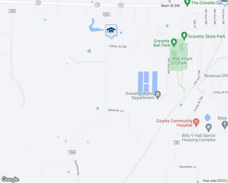map of restaurants, bars, coffee shops, grocery stores, and more near 12480 Leonard Road in Gravette